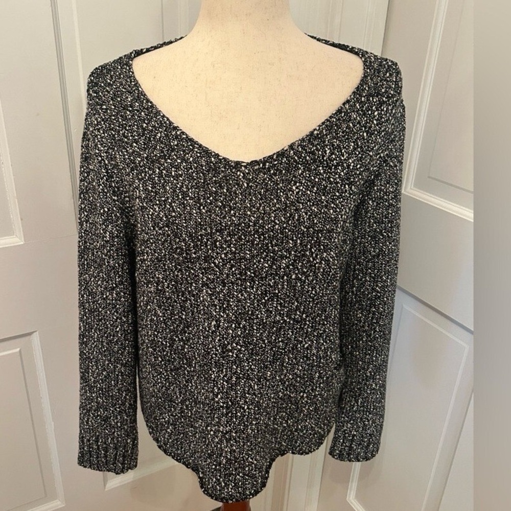 EILEEN FISHER Black/White Textured Boucle Italian Yarn Cotton Sweater | Size XL